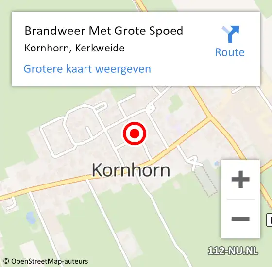 Locatie op kaart van de 112 melding: Brandweer Met Grote Spoed Naar Kornhorn, Kerkweide op 17 mei 2022 17:33