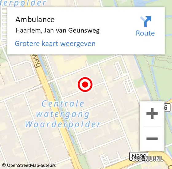 Locatie op kaart van de 112 melding: Ambulance Haarlem, Jan van Geunsweg op 17 mei 2022 17:50