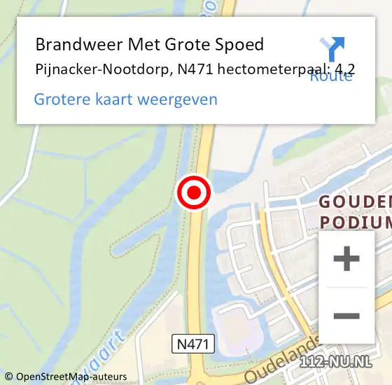 Locatie op kaart van de 112 melding: Brandweer Met Grote Spoed Naar Pijnacker-Nootdorp, N471 hectometerpaal: 4,2 op 17 mei 2022 17:54