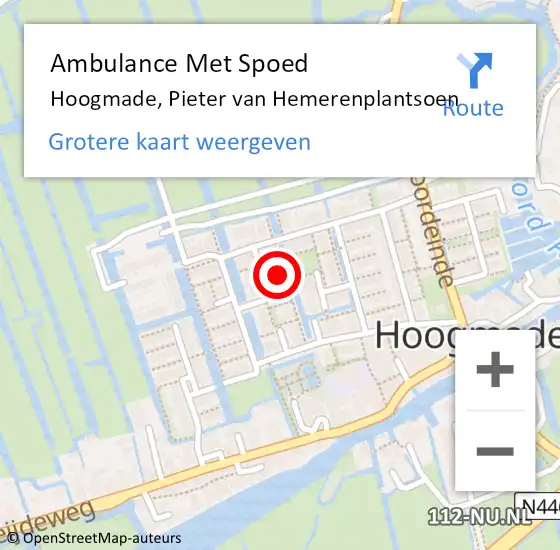 Locatie op kaart van de 112 melding: Ambulance Met Spoed Naar Hoogmade, Pieter van Hemerenplantsoen op 17 mei 2022 18:04