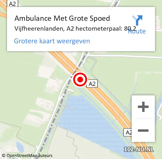 Locatie op kaart van de 112 melding: Ambulance Met Grote Spoed Naar Vijfheerenlanden, A2 hectometerpaal: 80,2 op 17 mei 2022 18:29