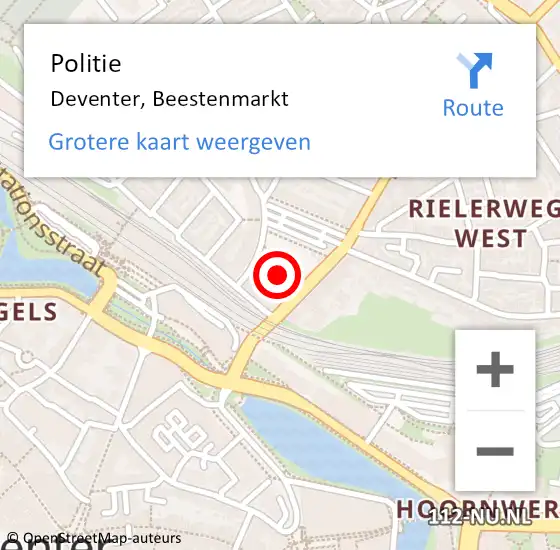 Locatie op kaart van de 112 melding: Politie Deventer, Beestenmarkt op 17 mei 2022 18:54