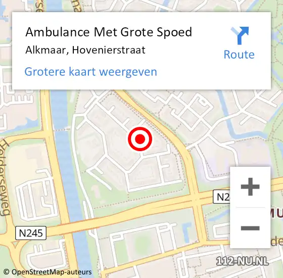 Locatie op kaart van de 112 melding: Ambulance Met Grote Spoed Naar Alkmaar, Hovenierstraat op 17 mei 2022 19:24