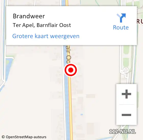 Locatie op kaart van de 112 melding: Brandweer Ter Apel, Barnflair Oost op 17 mei 2022 19:33