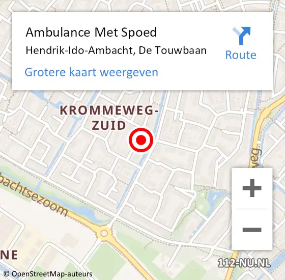 Locatie op kaart van de 112 melding: Ambulance Met Spoed Naar Hendrik-Ido-Ambacht, De Touwbaan op 17 mei 2022 19:46