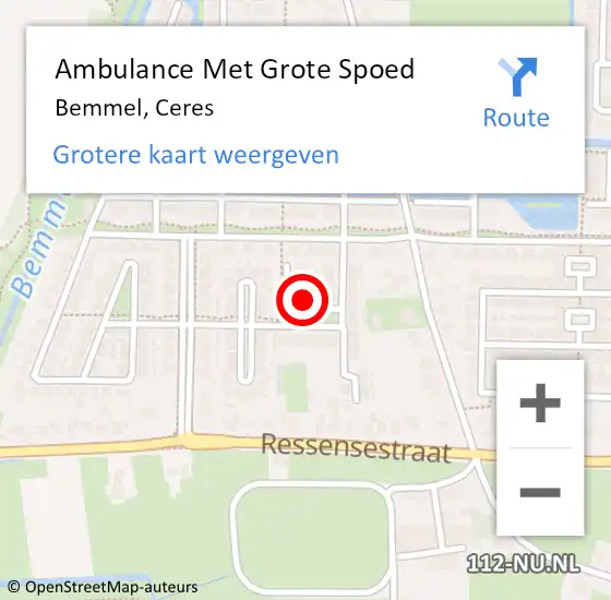 Locatie op kaart van de 112 melding: Ambulance Met Grote Spoed Naar Bemmel, Ceres op 17 mei 2022 20:11