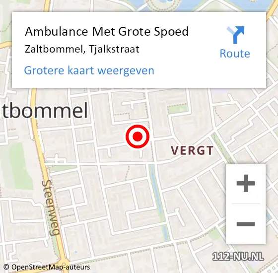 Locatie op kaart van de 112 melding: Ambulance Met Grote Spoed Naar Zaltbommel, Tjalkstraat op 17 mei 2022 20:20