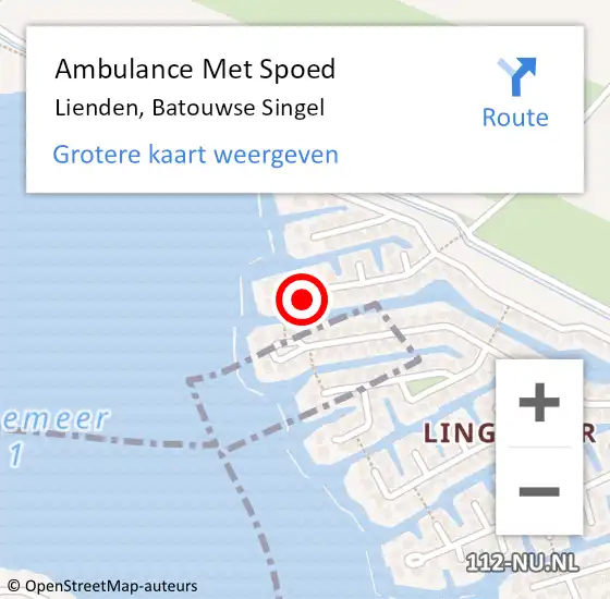 Locatie op kaart van de 112 melding: Ambulance Met Spoed Naar Lienden, Batouwse Singel op 17 mei 2022 20:35