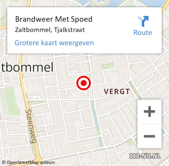 Locatie op kaart van de 112 melding: Brandweer Met Spoed Naar Zaltbommel, Tjalkstraat op 17 mei 2022 20:38