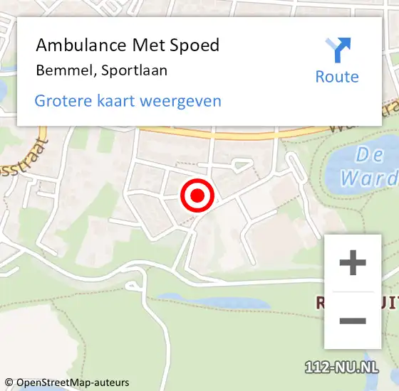 Locatie op kaart van de 112 melding: Ambulance Met Spoed Naar Bemmel, Sportlaan op 17 mei 2022 20:38