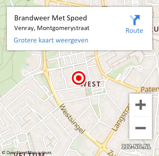 Locatie op kaart van de 112 melding: Brandweer Met Spoed Naar Venray, Montgomerystraat op 17 mei 2022 21:10