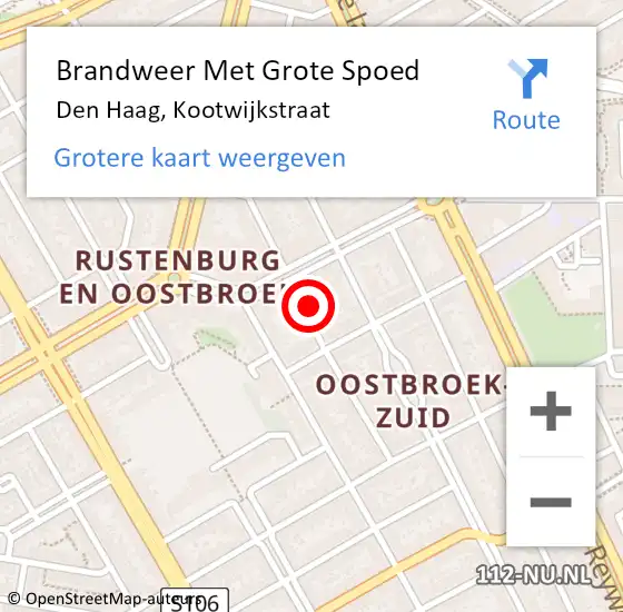 Locatie op kaart van de 112 melding: Brandweer Met Grote Spoed Naar Den Haag, Kootwijkstraat op 17 mei 2022 21:31