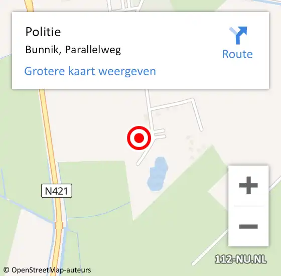 Locatie op kaart van de 112 melding: Politie Bunnik, Parallelweg op 17 mei 2022 21:46