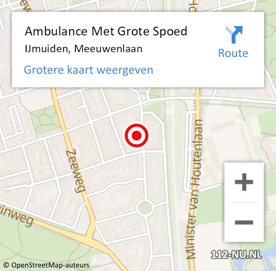 Locatie op kaart van de 112 melding: Ambulance Met Grote Spoed Naar IJmuiden, Meeuwenlaan op 17 mei 2022 22:45