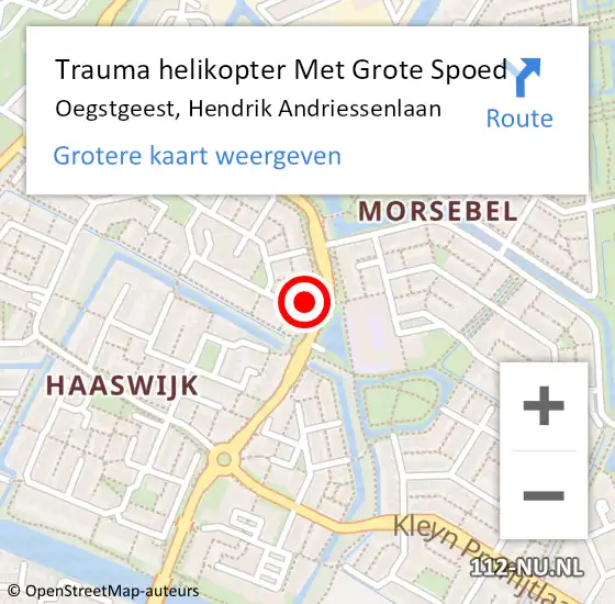 Locatie op kaart van de 112 melding: Trauma helikopter Met Grote Spoed Naar Oegstgeest, Hendrik Andriessenlaan op 17 mei 2022 23:19