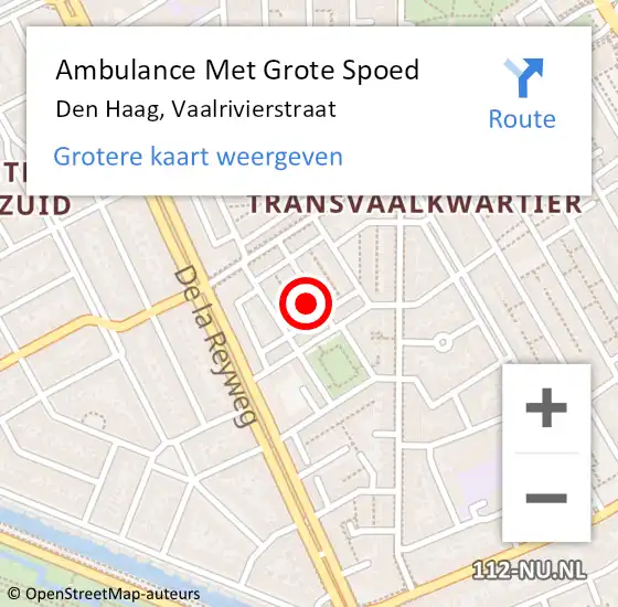 Locatie op kaart van de 112 melding: Ambulance Met Grote Spoed Naar Den Haag, Vaalrivierstraat op 17 mei 2022 23:31