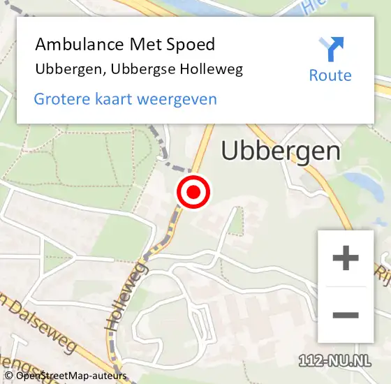 Locatie op kaart van de 112 melding: Ambulance Met Spoed Naar Ubbergen, Ubbergse Holleweg op 17 mei 2022 23:33