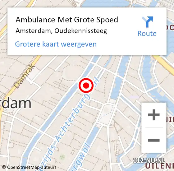 Locatie op kaart van de 112 melding: Ambulance Met Grote Spoed Naar Amsterdam, Oudekennissteeg op 17 mei 2022 23:34