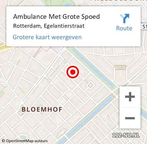 Locatie op kaart van de 112 melding: Ambulance Met Grote Spoed Naar Rotterdam, Egelantierstraat op 18 mei 2022 00:25