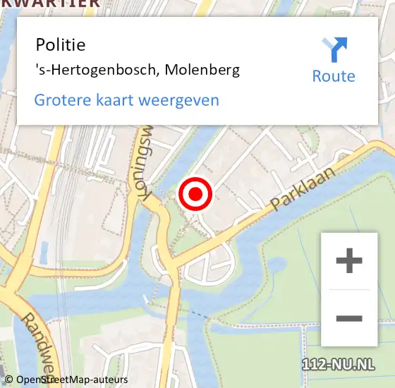 Locatie op kaart van de 112 melding: Politie 's-Hertogenbosch, Molenberg op 18 mei 2022 00:30