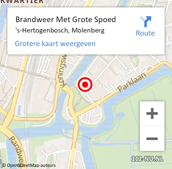 Locatie op kaart van de 112 melding: Brandweer Met Grote Spoed Naar 's-Hertogenbosch, Molenberg op 18 mei 2022 00:30