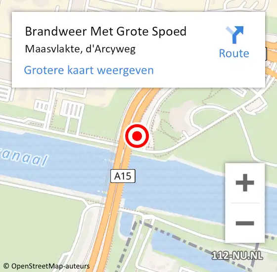 Locatie op kaart van de 112 melding: Brandweer Met Grote Spoed Naar Maasvlakte, d'Arcyweg op 18 mei 2022 01:51