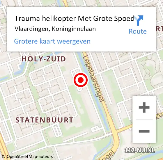 Locatie op kaart van de 112 melding: Trauma helikopter Met Grote Spoed Naar Vlaardingen, Koninginnelaan op 18 mei 2022 03:02