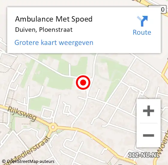 Locatie op kaart van de 112 melding: Ambulance Met Spoed Naar Duiven, Ploenstraat op 18 mei 2022 05:43