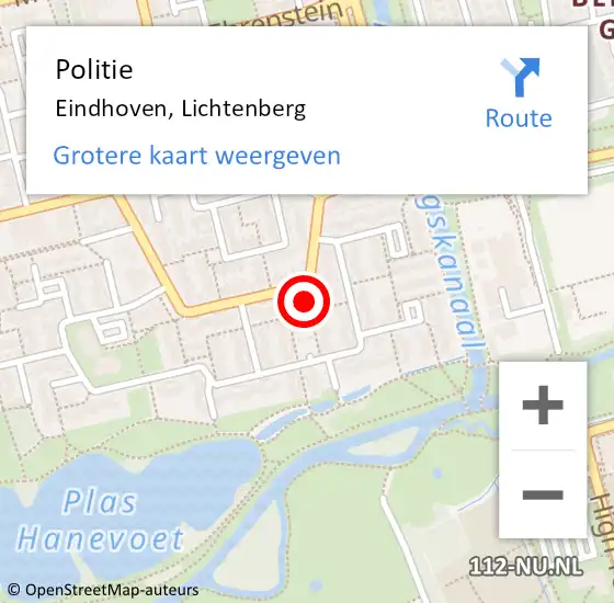 Locatie op kaart van de 112 melding: Politie Eindhoven, Lichtenberg op 18 mei 2022 06:15