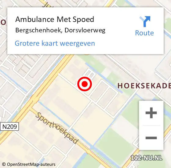 Locatie op kaart van de 112 melding: Ambulance Met Spoed Naar Bergschenhoek, Dorsvloerweg op 18 mei 2022 06:39