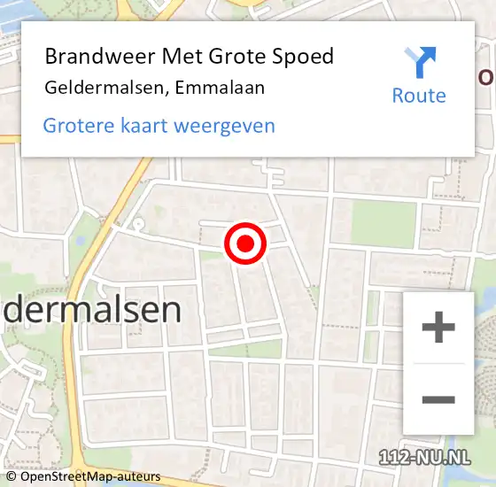 Locatie op kaart van de 112 melding: Brandweer Met Grote Spoed Naar Geldermalsen, Emmalaan op 18 mei 2022 06:59
