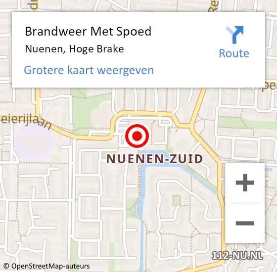 Locatie op kaart van de 112 melding: Brandweer Met Spoed Naar Nuenen, Hoge Brake op 18 mei 2022 07:17