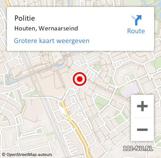 Locatie op kaart van de 112 melding: Politie Houten, Wernaarseind op 18 mei 2022 07:20