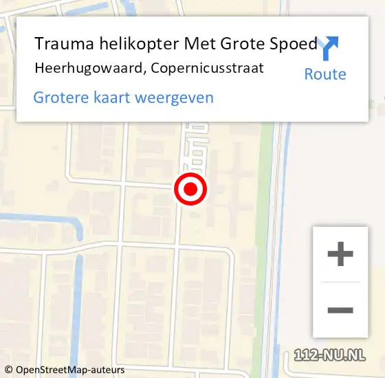 Locatie op kaart van de 112 melding: Trauma helikopter Met Grote Spoed Naar Heerhugowaard, Copernicusstraat op 18 mei 2022 07:36