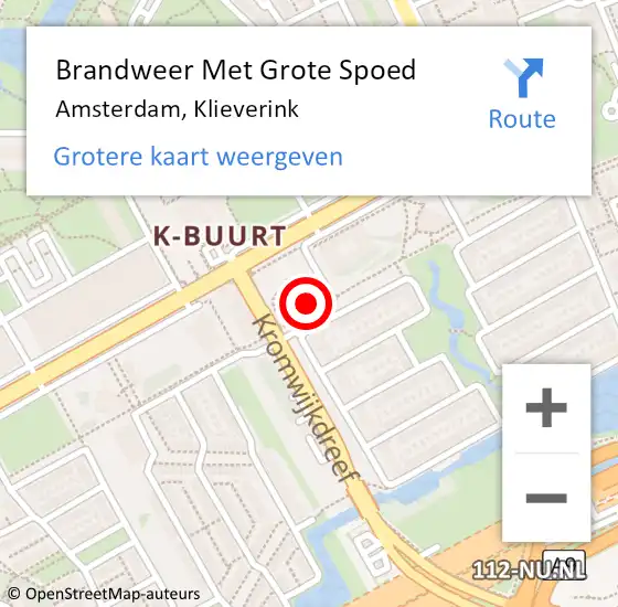 Locatie op kaart van de 112 melding: Brandweer Met Grote Spoed Naar Amsterdam-Zuidoost, Klieverink op 18 mei 2022 07:43