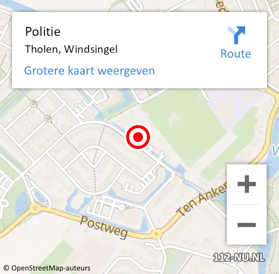 Locatie op kaart van de 112 melding: Politie Tholen, Windsingel op 18 mei 2022 08:03