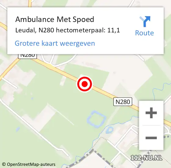 Locatie op kaart van de 112 melding: Ambulance Met Spoed Naar Leudal, N280 hectometerpaal: 11,1 op 18 mei 2022 08:10