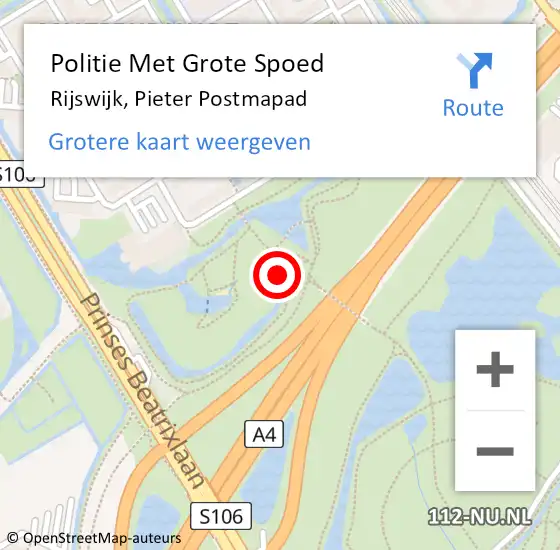 Locatie op kaart van de 112 melding: Politie Met Grote Spoed Naar Rijswijk, Pieter Postmapad op 18 mei 2022 08:11