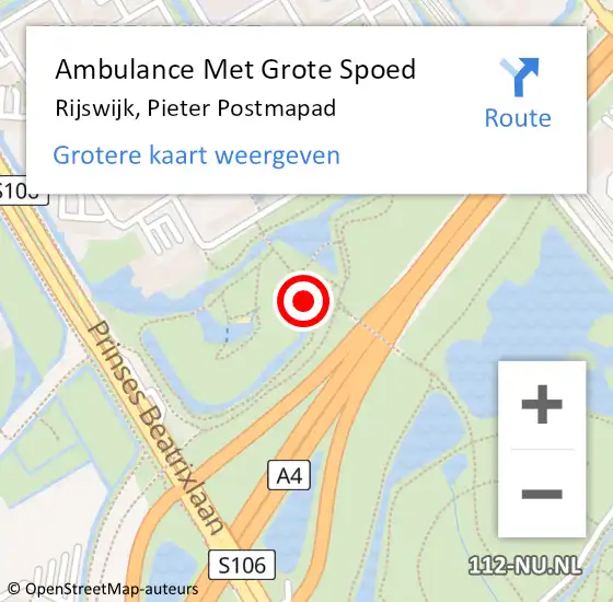 Locatie op kaart van de 112 melding: Ambulance Met Grote Spoed Naar Rijswijk, Pieter Postmapad op 18 mei 2022 08:12