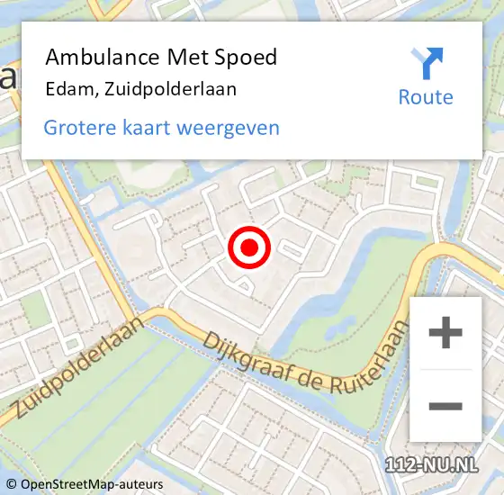 Locatie op kaart van de 112 melding: Ambulance Met Spoed Naar Edam, Zuidpolderlaan op 18 mei 2022 08:22