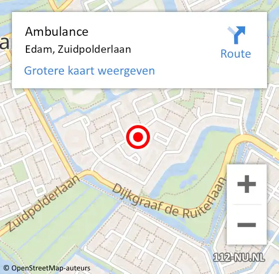 Locatie op kaart van de 112 melding: Ambulance Edam, Zuidpolderlaan op 18 mei 2022 08:22