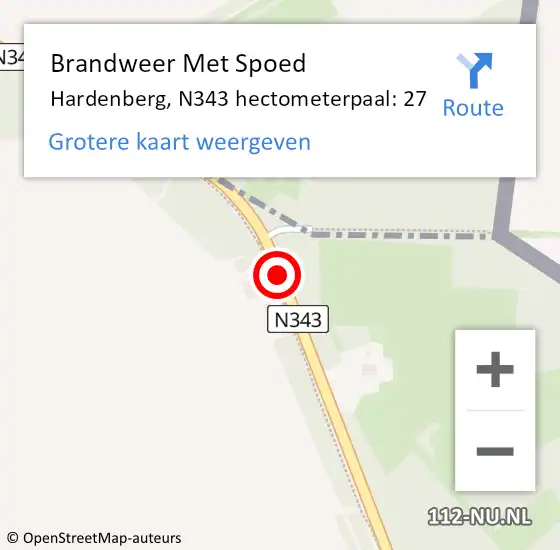 Locatie op kaart van de 112 melding: Brandweer Met Spoed Naar Hardenberg, N343 hectometerpaal: 27 op 18 mei 2022 08:37