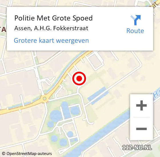 Locatie op kaart van de 112 melding: Politie Met Grote Spoed Naar Assen, A.H.G. Fokkerstraat op 18 mei 2022 08:51