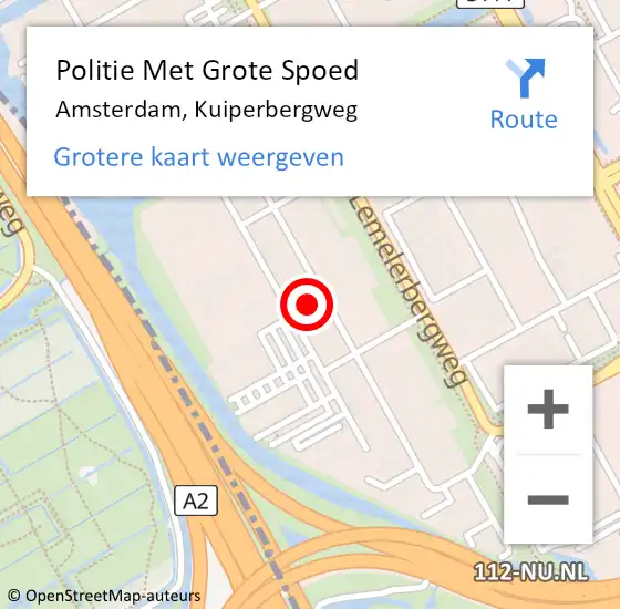 Locatie op kaart van de 112 melding: Politie Met Grote Spoed Naar Amsterdam-Zuidoost, Kuiperbergweg op 18 mei 2022 09:10