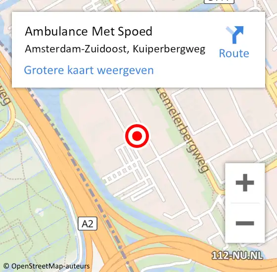 Locatie op kaart van de 112 melding: Ambulance Met Spoed Naar Amsterdam-Zuidoost, Kuiperbergweg op 18 mei 2022 09:11