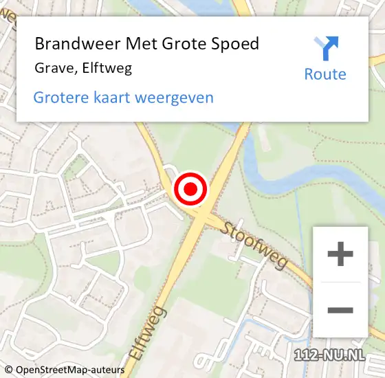 Locatie op kaart van de 112 melding: Brandweer Met Grote Spoed Naar Grave, Elftweg op 18 mei 2022 09:53