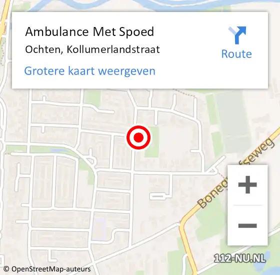 Locatie op kaart van de 112 melding: Ambulance Met Spoed Naar Ochten, Kollumerlandstraat op 18 mei 2022 09:57