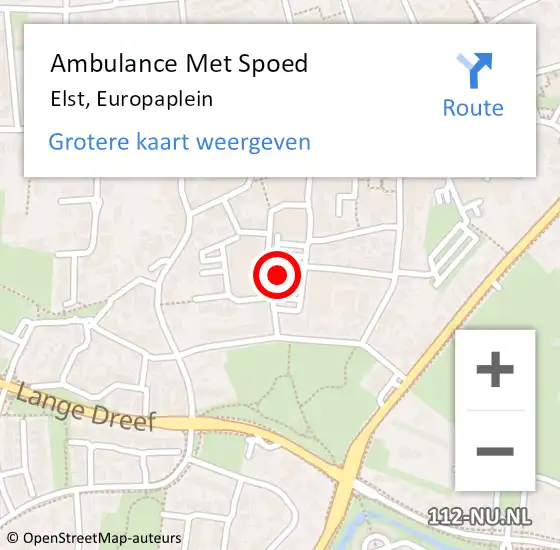 Locatie op kaart van de 112 melding: Ambulance Met Spoed Naar Elst, Europaplein op 18 mei 2022 10:28