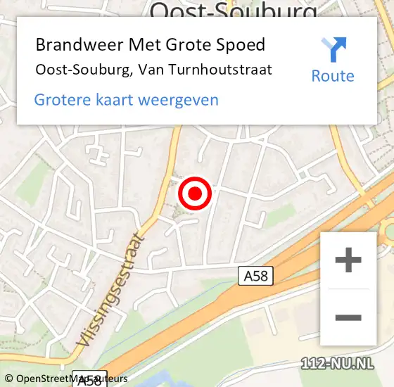 Locatie op kaart van de 112 melding: Brandweer Met Grote Spoed Naar Oost-Souburg, Van Turnhoutstraat op 18 mei 2022 10:41