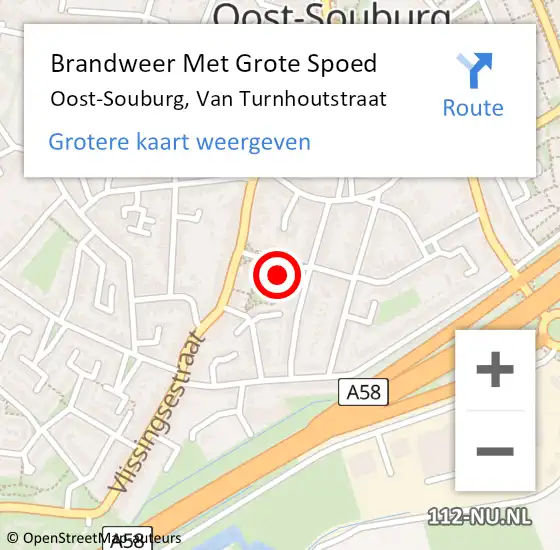 Locatie op kaart van de 112 melding: Brandweer Met Grote Spoed Naar Oost-Souburg, Van Turnhoutstraat op 18 mei 2022 10:45
